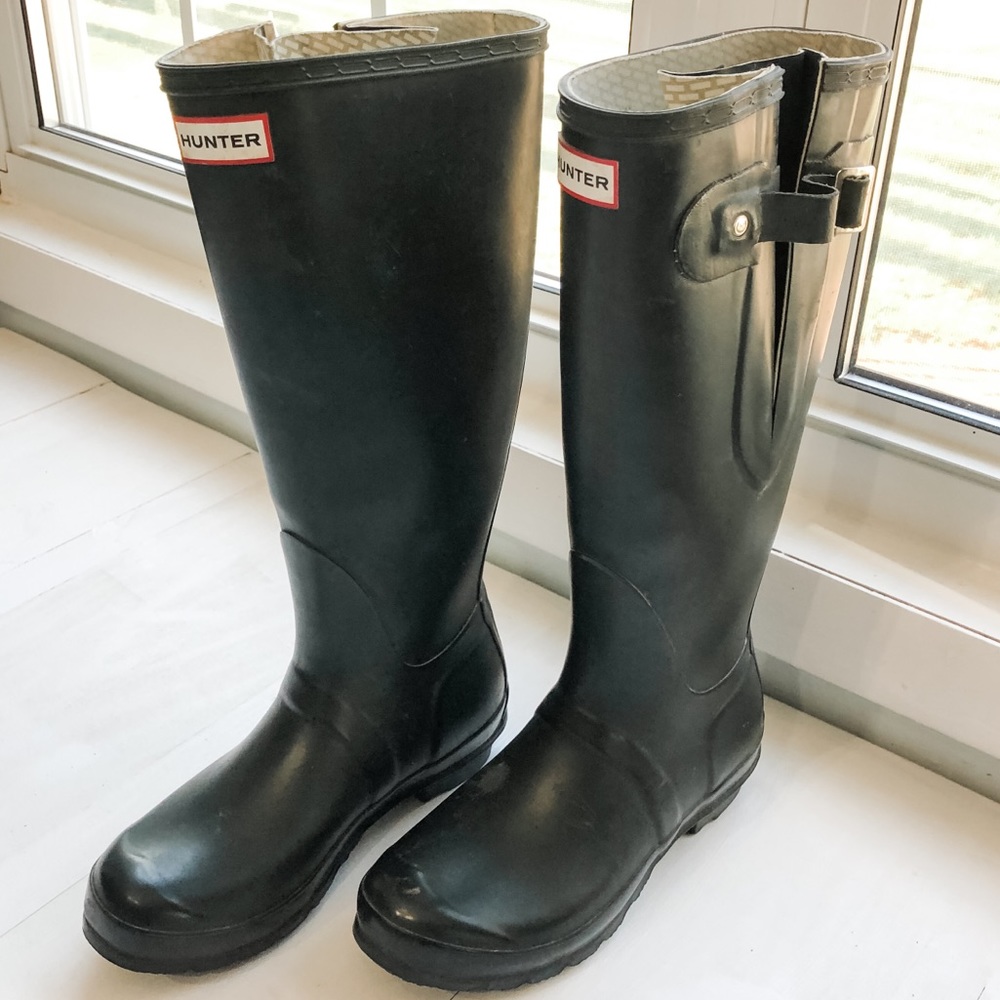 Size 7 Wide Calf Hunter Boots Dark Green GUC